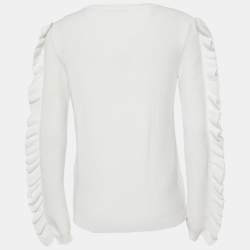 Pre Owned Max Mara White Ruffled Cotton Knit Sweater S