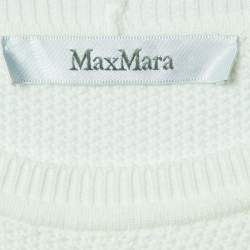Max Mara White Ruffled Cotton Knit Sweater S