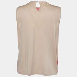 Pre Owned Max Mara Pink Floral Lace & Cotton Knit Embellished Detail Sleeveless Top M
