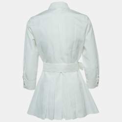 Pre Owned Max Mara White Cotton Button Front Belted Tunic Top S