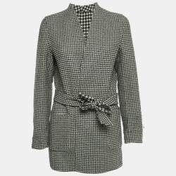 Max Mara White/Black Houndstooth Check Wool Reversible Coat L