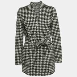 Max Mara White/Black Houndstooth Check Wool Reversible Coat L