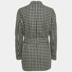 Max Mara White/Black Houndstooth Check Wool Reversible Coat L