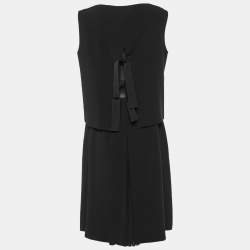 Pre Owned Max Mara Black Crepe Pleated Sleeveless Dress M