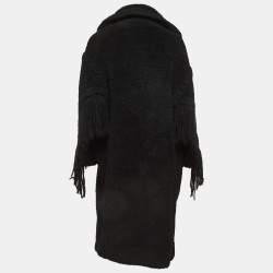 Max Mara Black Fringe Detail Wool Teddy Bear Double Breasted Coat S