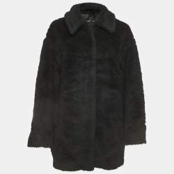 Max Mara Black Wool Teddy Bear Single Breasted Coat M