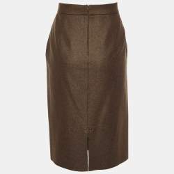 Pre Owned Max Mara Brown Wool Pencil Skirt M