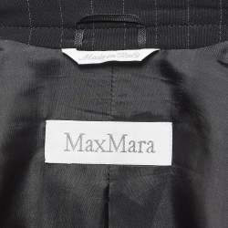 Max Mara Black Pinstripe Wool Wrap Blazer and Skirt Suit S
