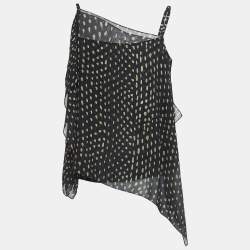 Pre Owned Max Mara Black Dot Print Silk Shoulder Strap Asymmetric Top S