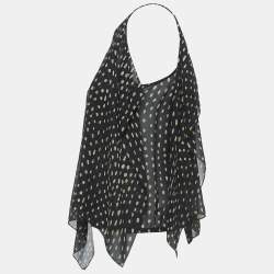 Pre Owned Max Mara Black Dot Print Silk Shoulder Strap Asymmetric Top S