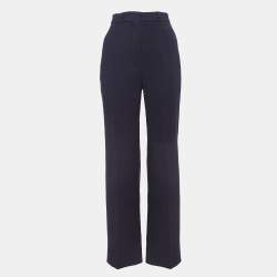 Pre Owned Max Mara Navy Blue Wool Gabardine Straight Leg Trousers S