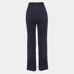 Pre Owned Max Mara Navy Blue Wool Gabardine Straight Leg Trousers S