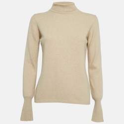 Max Mara Beige Rib Knit Turtle Neck Sweater M