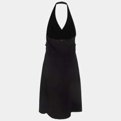 Max Mara Black Crepe Floral Detail Halter Neck Dress M