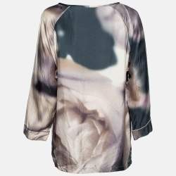 Pre Owned Max Mara Purple Watercolor Print Silk Blouse M