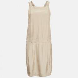 Pre Owned Max Mara Beige Silk Sleeveless Short Dress L
