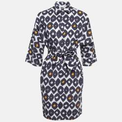 Max Mara Blue Printed Poplin Belted Short Dress M