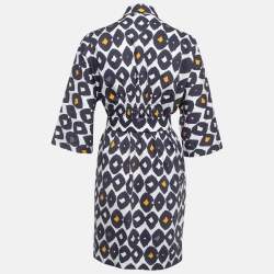 Max Mara Blue Printed Poplin Belted Short Dress M