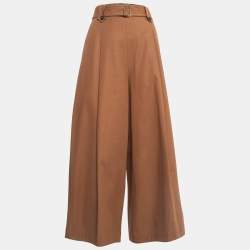 Max Mara Brown Cotton Tapered Wide-Leg Trousers M