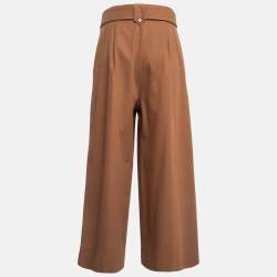 Max Mara Brown Cotton Tapered Wide-Leg Trousers M