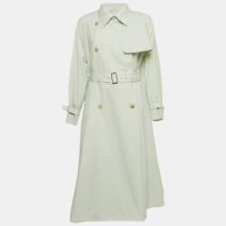 Pre Owned Max Mara Light Green Cotton Double Breasted Falster Trench Coat S