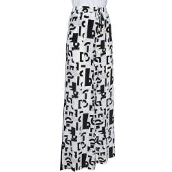 Max Mara Studio Monochrome Silk Elasticized Waist Wide Leg Pants L