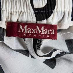 Max Mara Studio Monochrome Silk Elasticized Waist Wide Leg Pants L