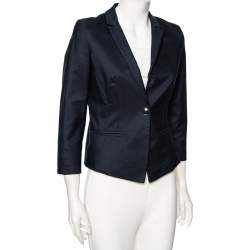 Max Mara Studio Navy Blue Knit Single Breasted Blazer S