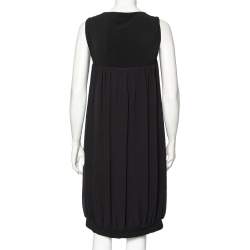 Pre Owned Max Mara Studio Black Knit And Silk Paneled Balloon Dress M