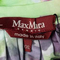 Pre Owned Max Mara Studio Green Floral Print Jersey Tie Waist Blouse XXL