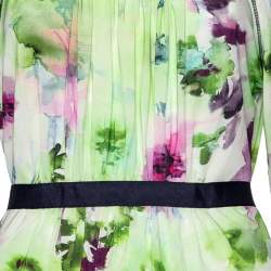 Pre Owned Max Mara Studio Green Floral Print Jersey Tie Waist Blouse XXL