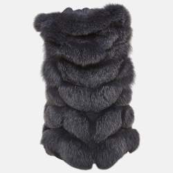 مملوكة مسبقًا Max & Moi Navy Blue Real Fur and Suede Hooded Vest S