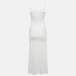 Pre Owned Maygel Coronel White Lycra Ruffle Detail Long Aura Dress One Size 