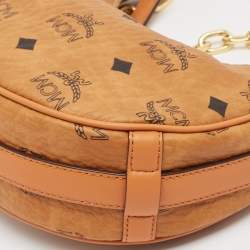 MCM Cognac Visetos Coated Canvas and Leather Small Aren Crescent Hobo