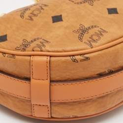 MCM Cognac Visetos Coated Canvas and Leather Small Aren Crescent Hobo