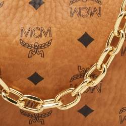 MCM Cognac Visetos Coated Canvas and Leather Small Aren Crescent Hobo