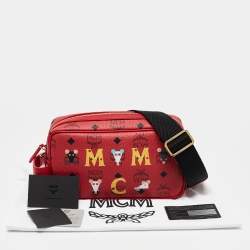 MCM Red Visetos Coated Canvas and Leather 'Year Of The Mouse' Camera Bag