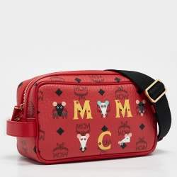 MCM Red Visetos Coated Canvas and Leather 'Year Of The Mouse' Camera Bag