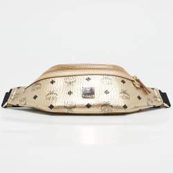 Pre Owned MCM Gold Visetos Coated Canvas Belt Bag
