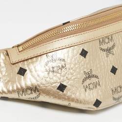 Pre Owned MCM Gold Visetos Coated Canvas Belt Bag