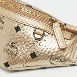 Pre Owned MCM Gold Visetos Coated Canvas Belt Bag