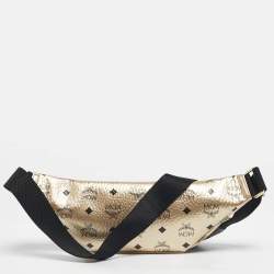 Pre Owned MCM Gold Visetos Coated Canvas Belt Bag