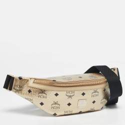 Pre Owned MCM Gold Visetos Coated Canvas Belt Bag