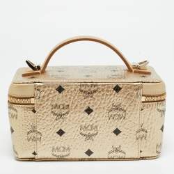 مملوكة مسبقًا MCM Rockstar Gold Visetos Coated Canvas Vanity Case