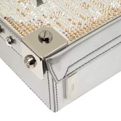 Pre Owned MCM Silver Leather Swarovski Crystal Embellished Berlin Box Bag