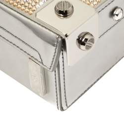 Pre Owned MCM Silver Leather Swarovski Crystal Embellished Berlin Box Bag