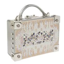 Pre Owned MCM Silver Leather Swarovski Crystal Embellished Berlin Box Bag