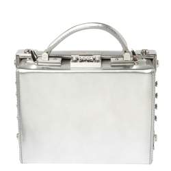 Pre Owned MCM Silver Leather Swarovski Crystal Embellished Berlin Box Bag