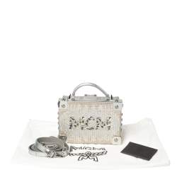 Pre Owned MCM Silver Leather Swarovski Crystal Embellished Berlin Box Bag
