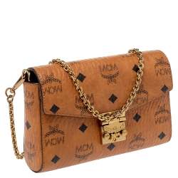 Pre Owned MCM Cognac Visetos Coated Canvas Crossbody Bag